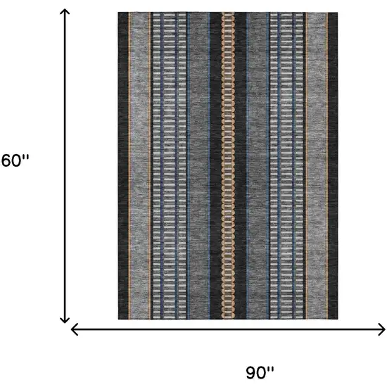 Black And Copper Striped Washable Indoor Outdoor Area Rug Photo 9