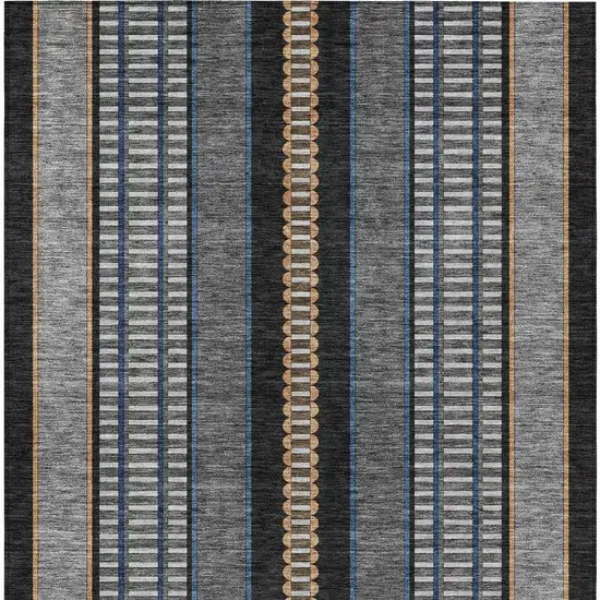 Black And Copper Striped Washable Indoor Outdoor Area Rug Photo 6