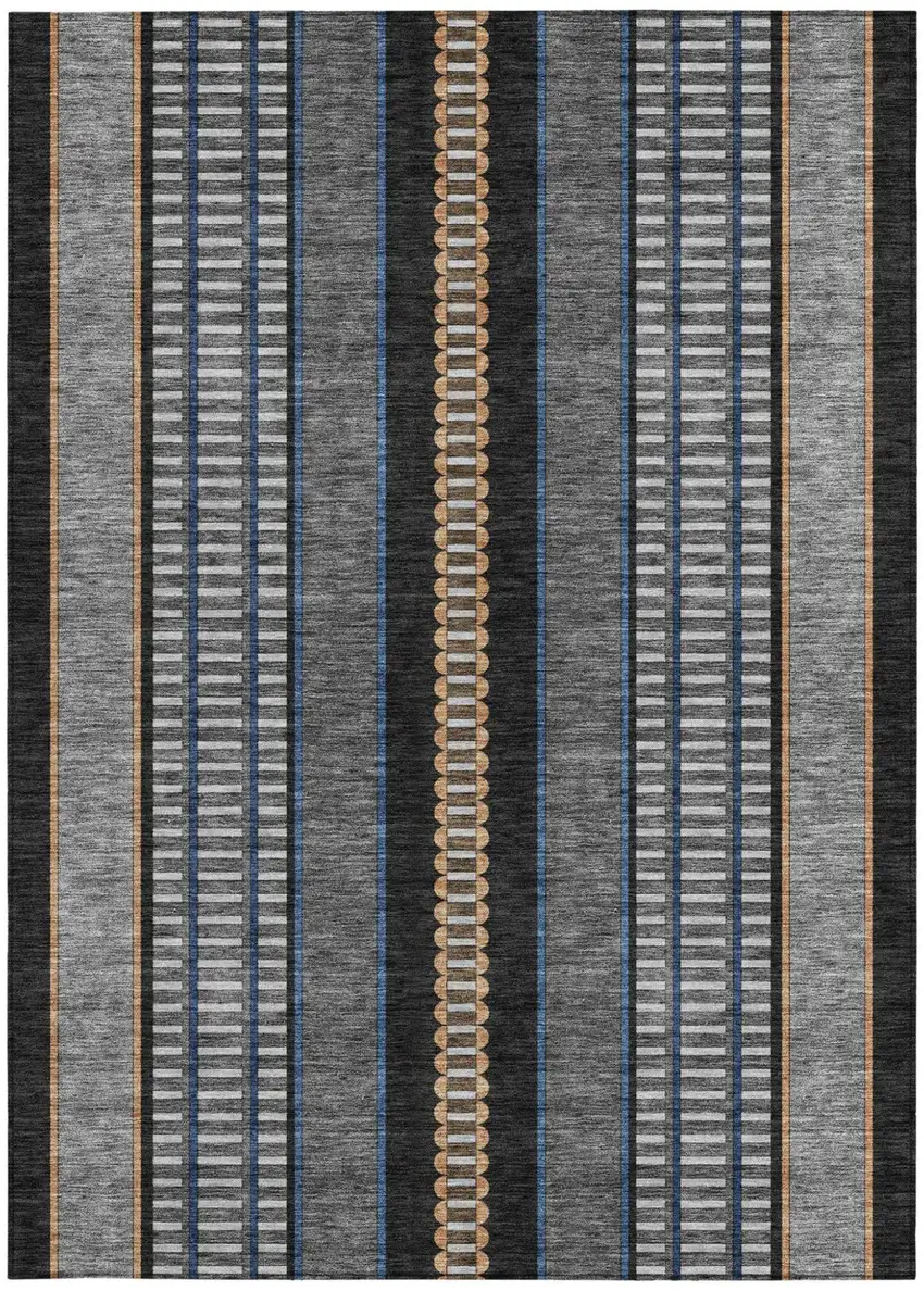 Black And Copper Striped Washable Indoor Outdoor Area Rug Photo 4
