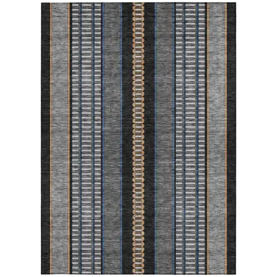 Black And Copper Striped Washable Indoor Outdoor Area Rug Photo 4