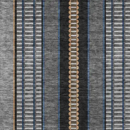 Black And Copper Striped Washable Indoor Outdoor Area Rug Photo 5