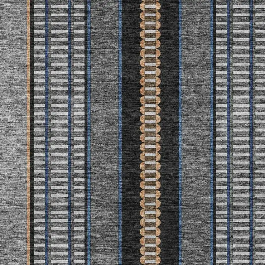 Black And Copper Striped Washable Indoor Outdoor Area Rug Photo 5