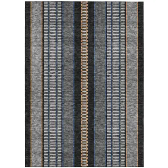 Black And Copper Striped Washable Indoor Outdoor Area Rug Photo 2