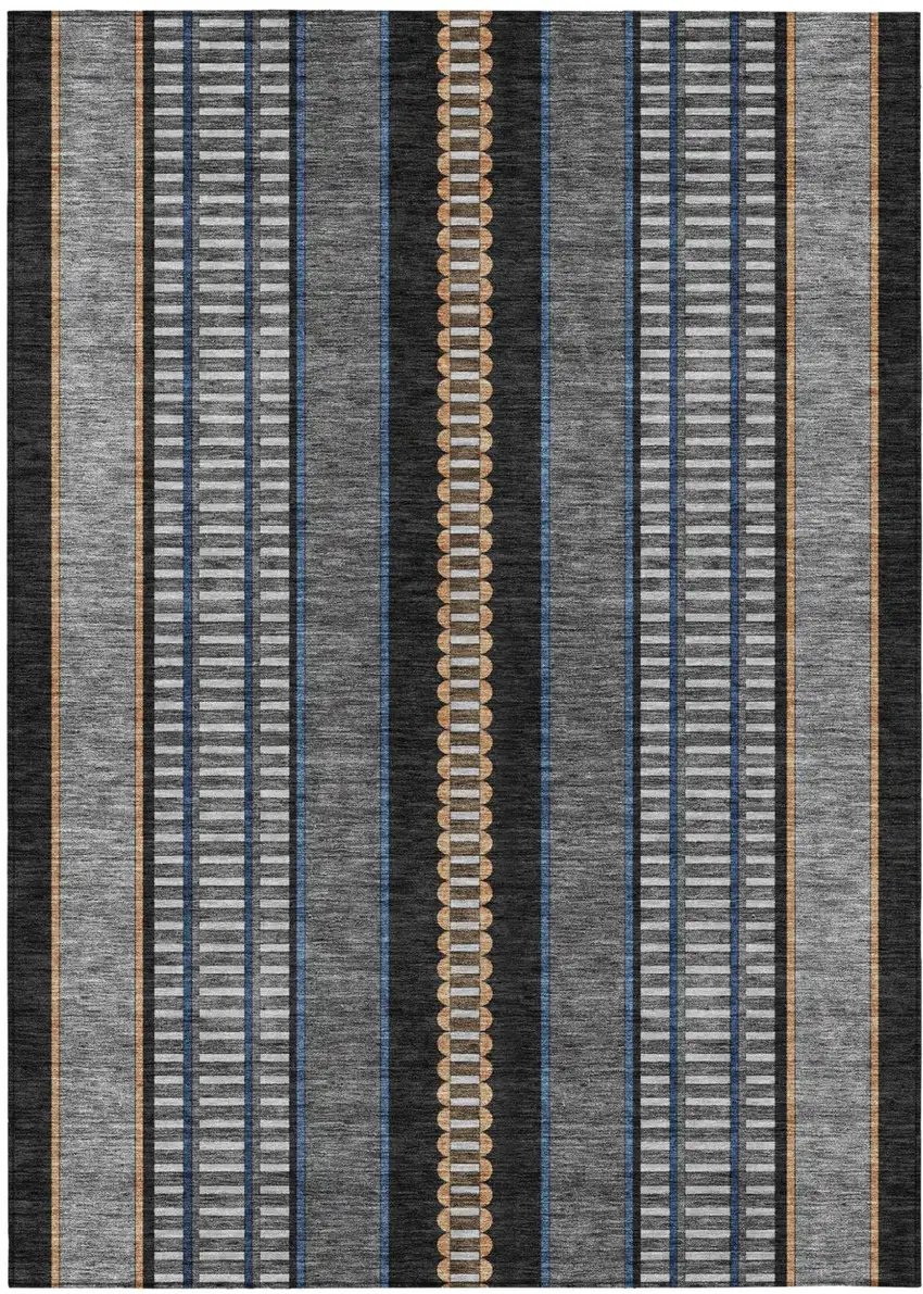 Black And Copper Striped Washable Indoor Outdoor Area Rug Photo 2