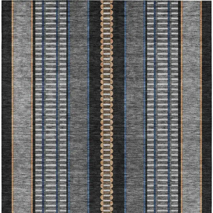 Black And Copper Striped Washable Indoor Outdoor Area Rug Photo 3