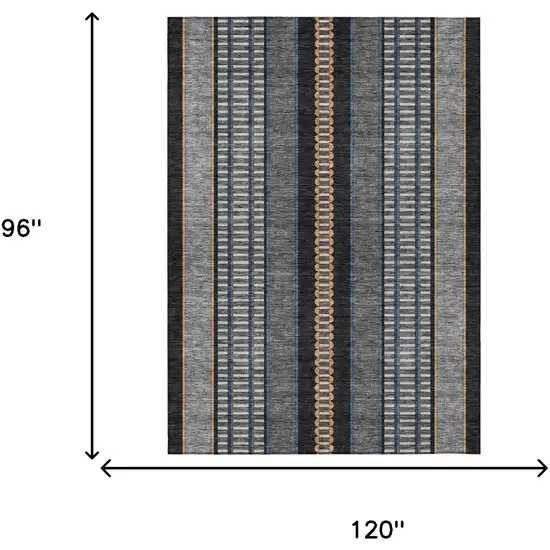 Black And Copper Striped Washable Indoor Outdoor Area Rug Photo 9