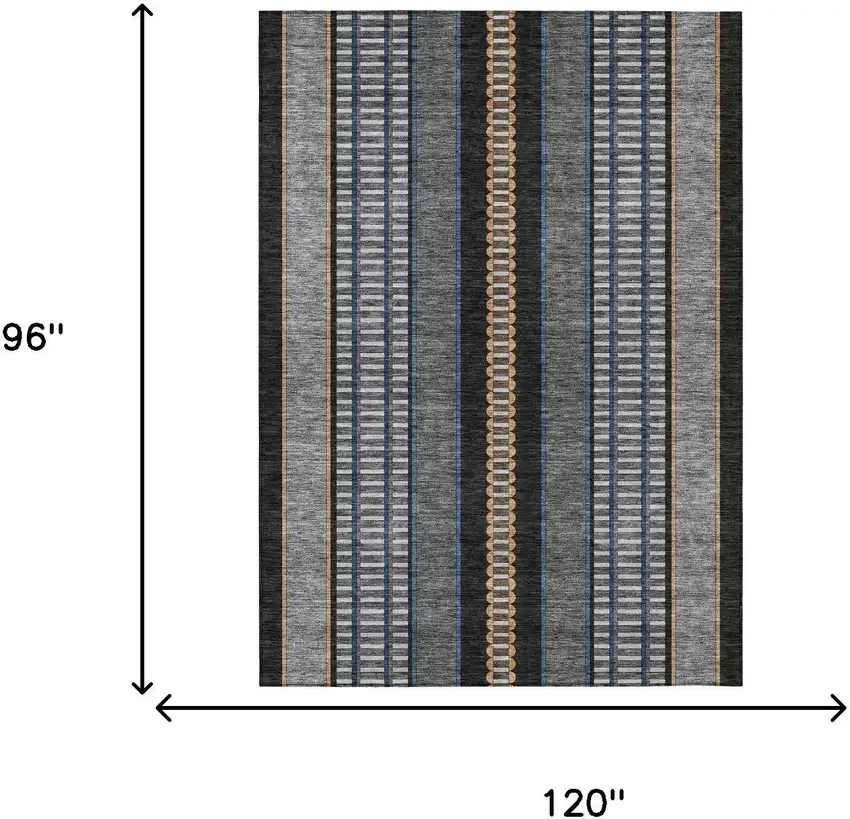 Black And Copper Striped Washable Indoor Outdoor Area Rug Photo 9