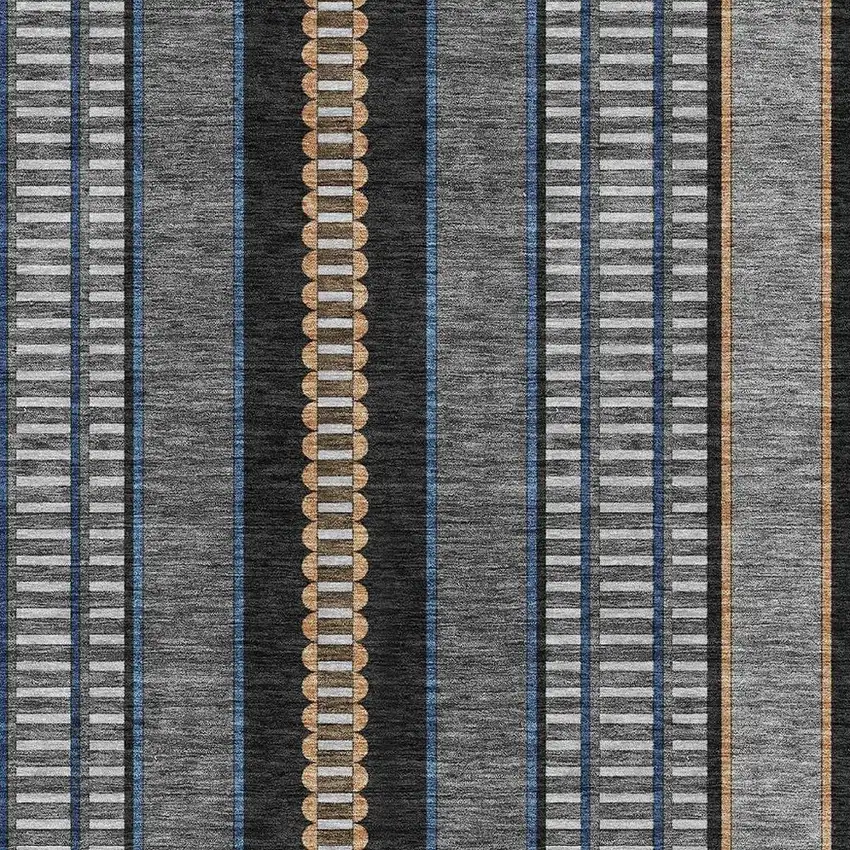 Black And Copper Striped Washable Indoor Outdoor Area Rug Photo 3