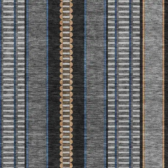 Black And Copper Striped Washable Indoor Outdoor Area Rug Photo 3