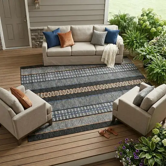 Black And Copper Striped Washable Indoor Outdoor Area Rug Photo 1