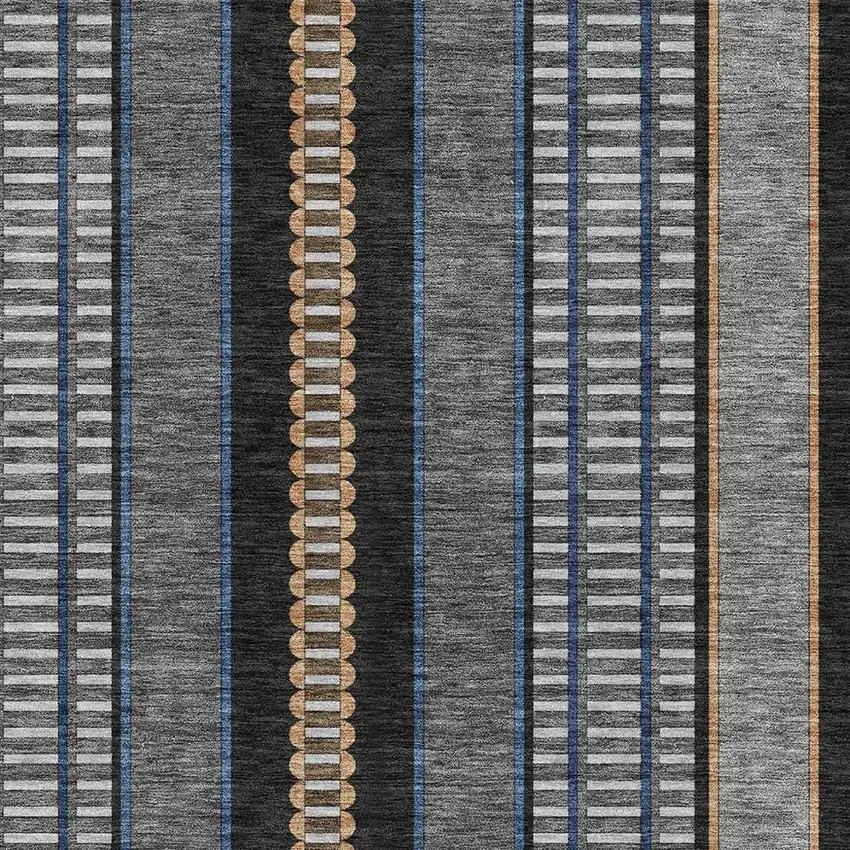 Black And Copper Striped Washable Indoor Outdoor Area Rug Photo 5