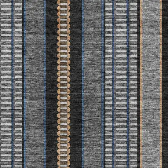 Black And Copper Striped Washable Indoor Outdoor Area Rug Photo 5