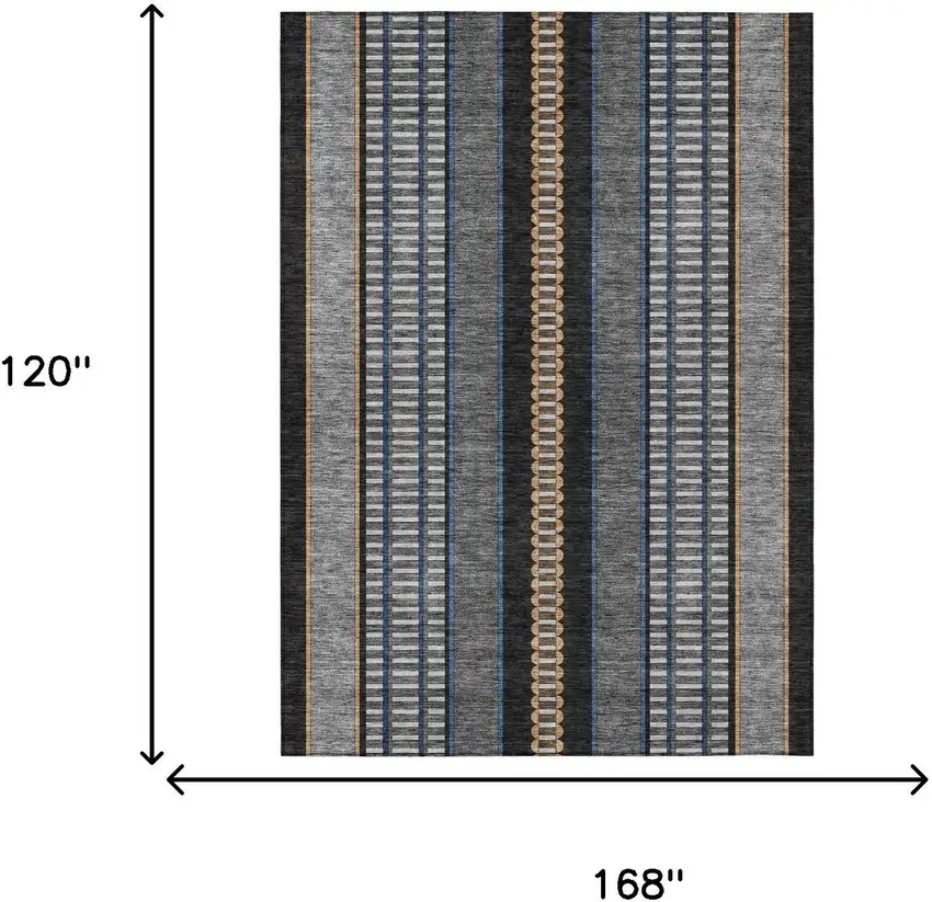 Black And Copper Striped Washable Indoor Outdoor Area Rug Photo 9