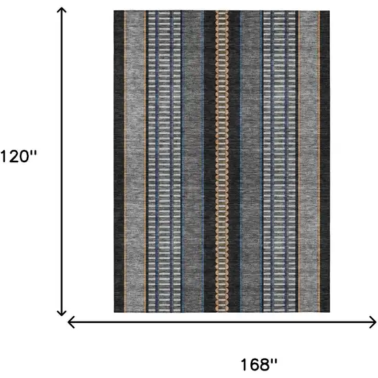 Black And Copper Striped Washable Indoor Outdoor Area Rug Photo 9