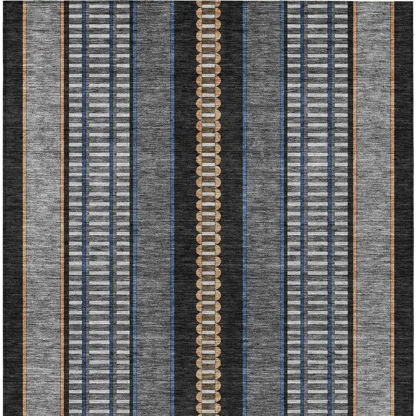 Black And Copper Striped Washable Indoor Outdoor Area Rug Photo 6