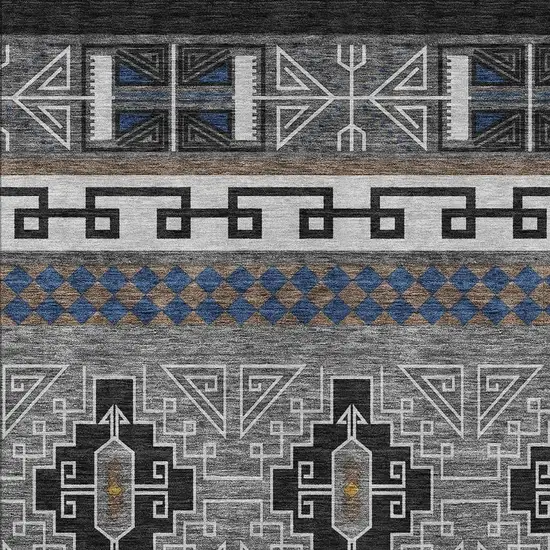Black And Copper Tribal Washable Indoor Outdoor Area Rug Photo 5
