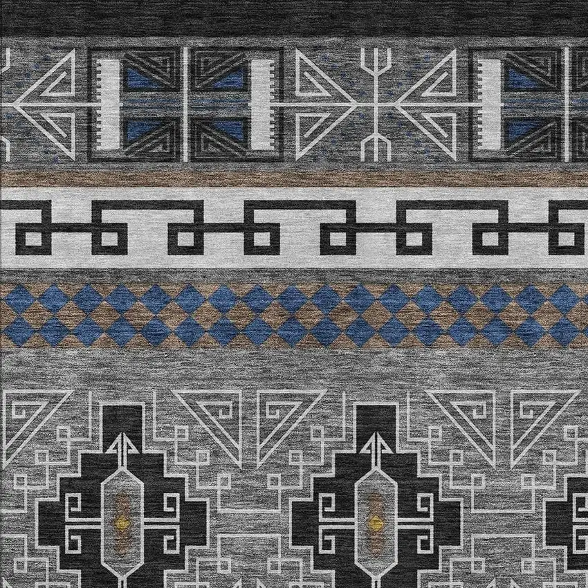 Black And Copper Tribal Washable Indoor Outdoor Area Rug Photo 5