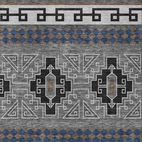 Black And Copper Tribal Washable Indoor Outdoor Area Rug Photo 3
