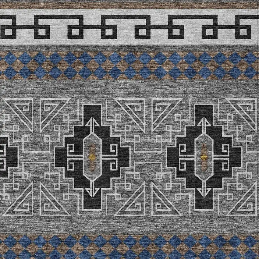 Black And Copper Tribal Washable Indoor Outdoor Area Rug Photo 3