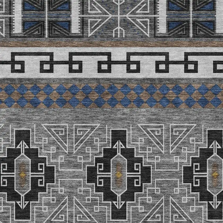Black And Copper Tribal Washable Indoor Outdoor Area Rug Photo 5