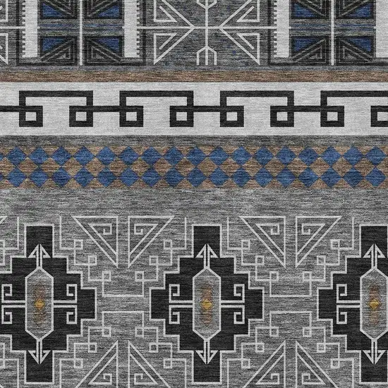 Black And Copper Tribal Washable Indoor Outdoor Area Rug Photo 5