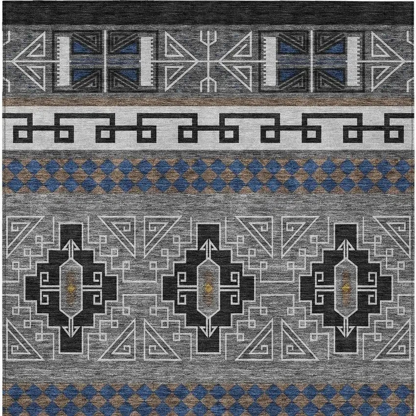 Black And Copper Tribal Washable Indoor Outdoor Area Rug Photo 6