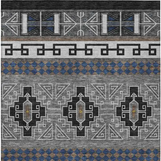Black And Copper Tribal Washable Indoor Outdoor Area Rug Photo 6