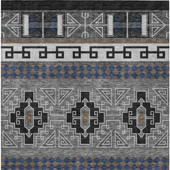 Black And Copper Tribal Washable Indoor Outdoor Area Rug Photo 4