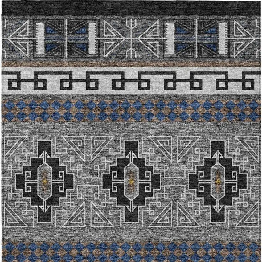 Black And Copper Tribal Washable Indoor Outdoor Area Rug Photo 4