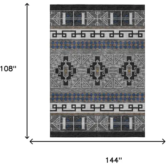 Black And Copper Tribal Washable Indoor Outdoor Area Rug Photo 8