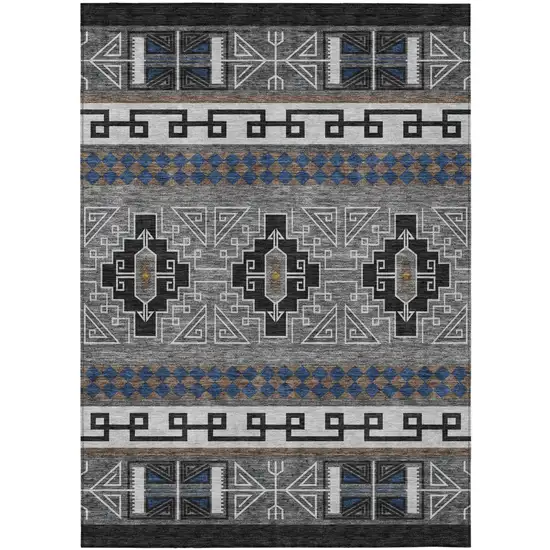 Black And Copper Tribal Washable Indoor Outdoor Area Rug Photo 2