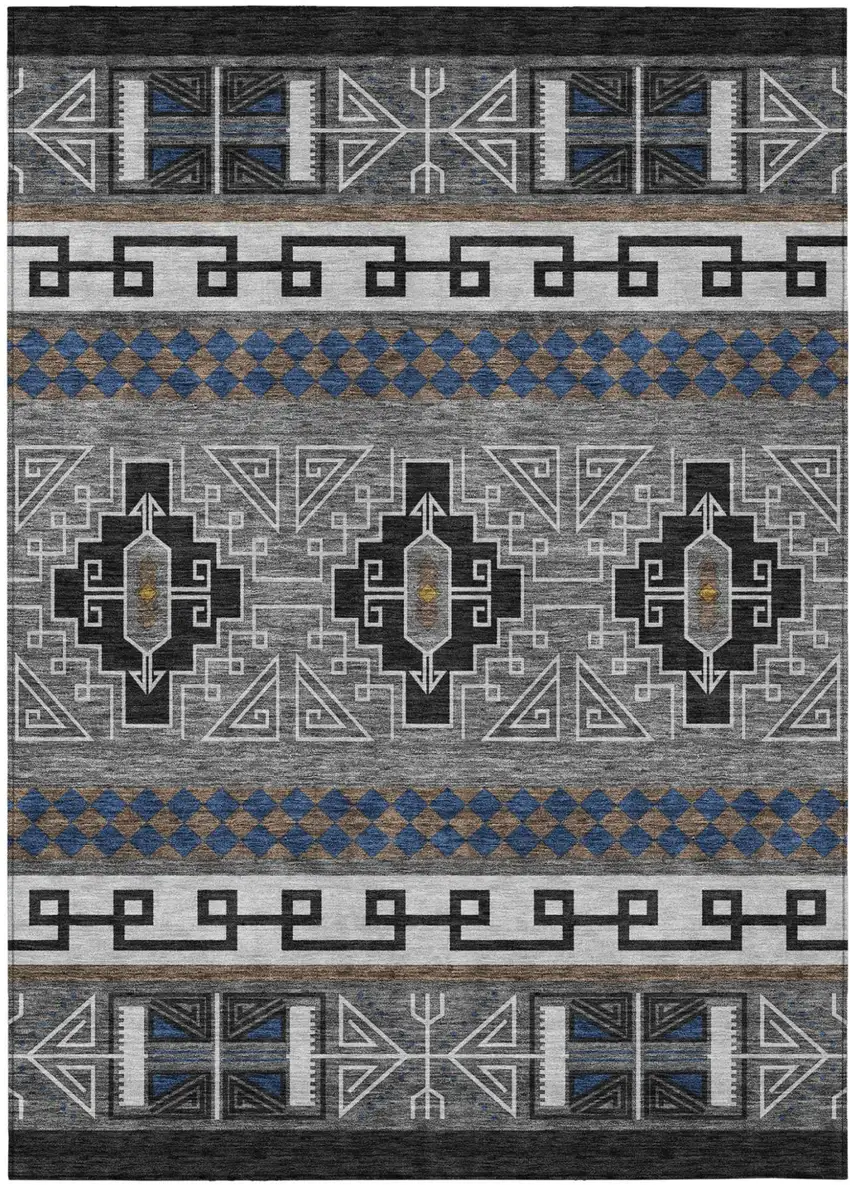 Black And Copper Tribal Washable Indoor Outdoor Area Rug Photo 2