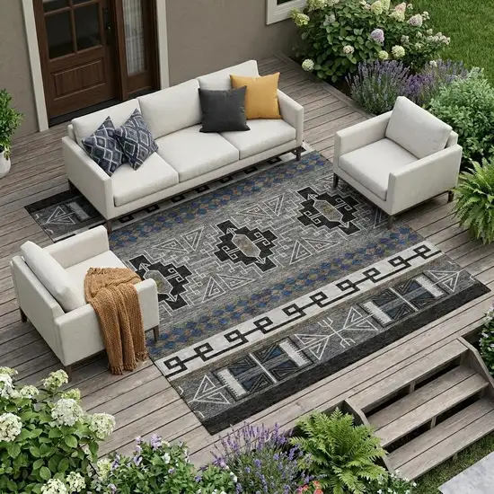 Black And Copper Tribal Washable Indoor Outdoor Area Rug Photo 1