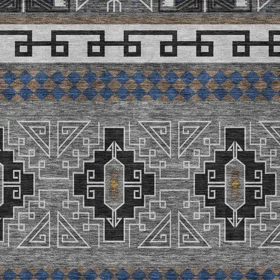 Black And Copper Tribal Washable Indoor Outdoor Area Rug Photo 3