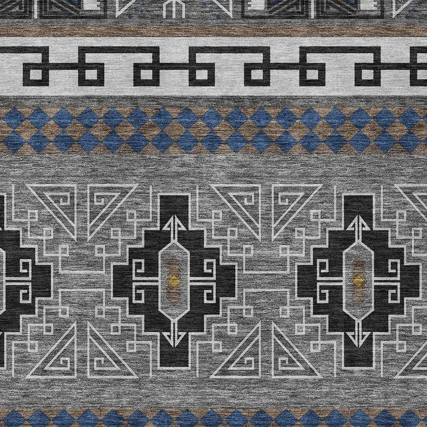 Black And Copper Tribal Washable Indoor Outdoor Area Rug Photo 3