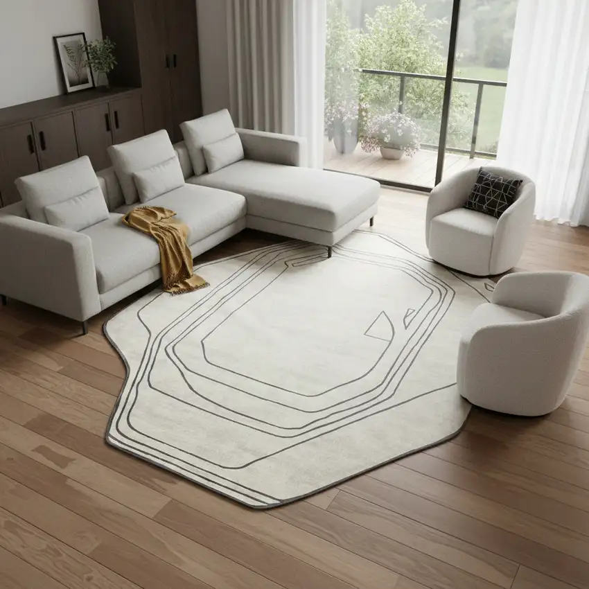 Black And Cream Abstract Area Rug Photo 1