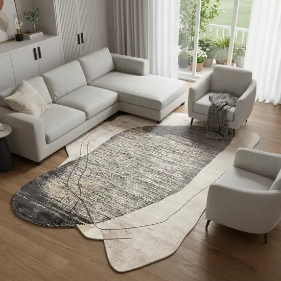 Black And Cream Abstract Distressed Area Rug Photo 1