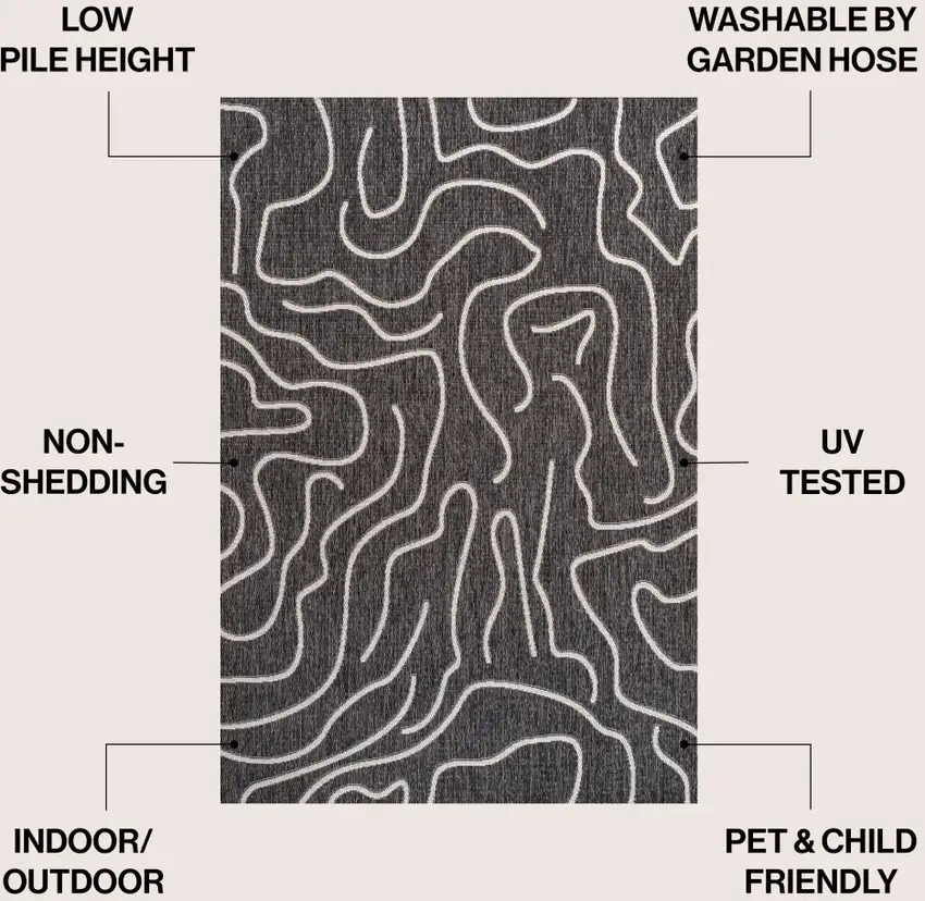 Black And Cream Abstract Indoor Outdoor Area Rug Photo 9