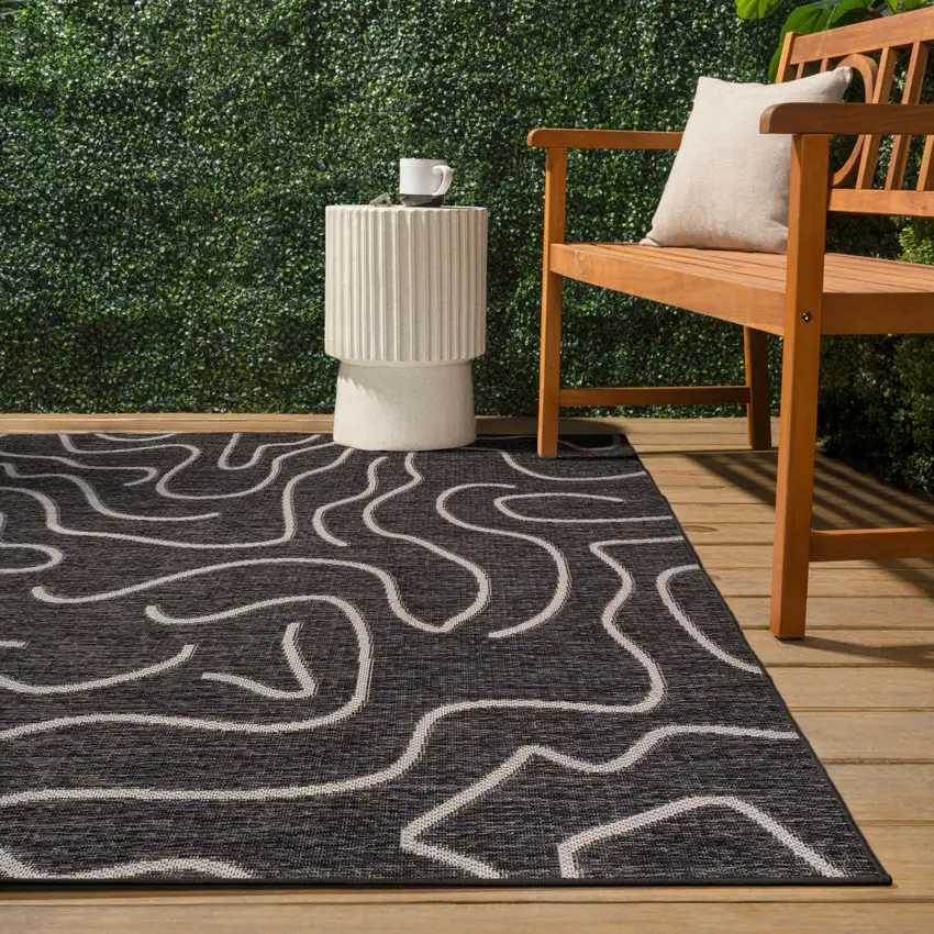 Black And Cream Abstract Indoor Outdoor Area Rug Photo 8