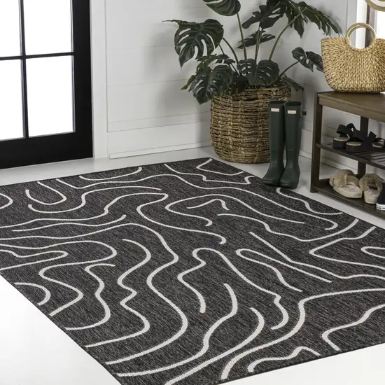 Black And Cream Abstract Indoor Outdoor Area Rug Photo 5