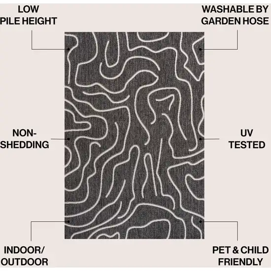 Black And Cream Abstract Indoor Outdoor Area Rug Photo 9