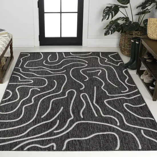 Black And Cream Abstract Indoor Outdoor Area Rug Photo 6