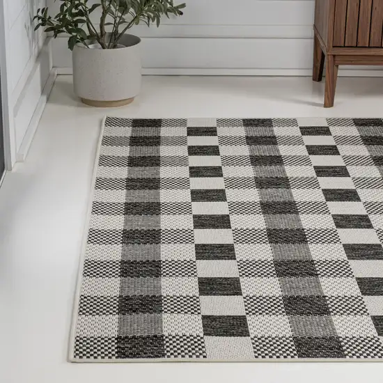 Black And Cream Geometric Indoor Outdoor Area Rug Photo 5