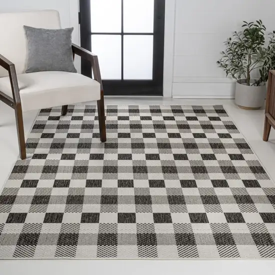 Black And Cream Geometric Indoor Outdoor Area Rug Photo 6