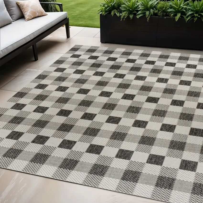 Black And Cream Geometric Indoor Outdoor Area Rug Photo 1