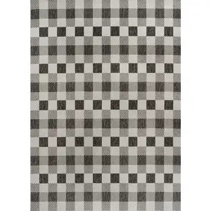 Photo of Black And Cream Geometric Indoor Outdoor Area Rug