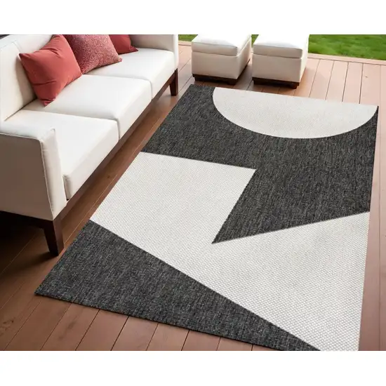 Black And Cream Geometric Indoor Outdoor Area Rug Photo 1