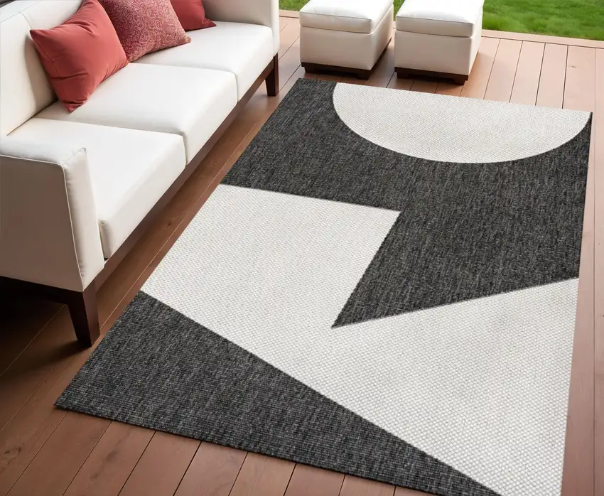 Black And Cream Geometric Indoor Outdoor Area Rug Photo 1