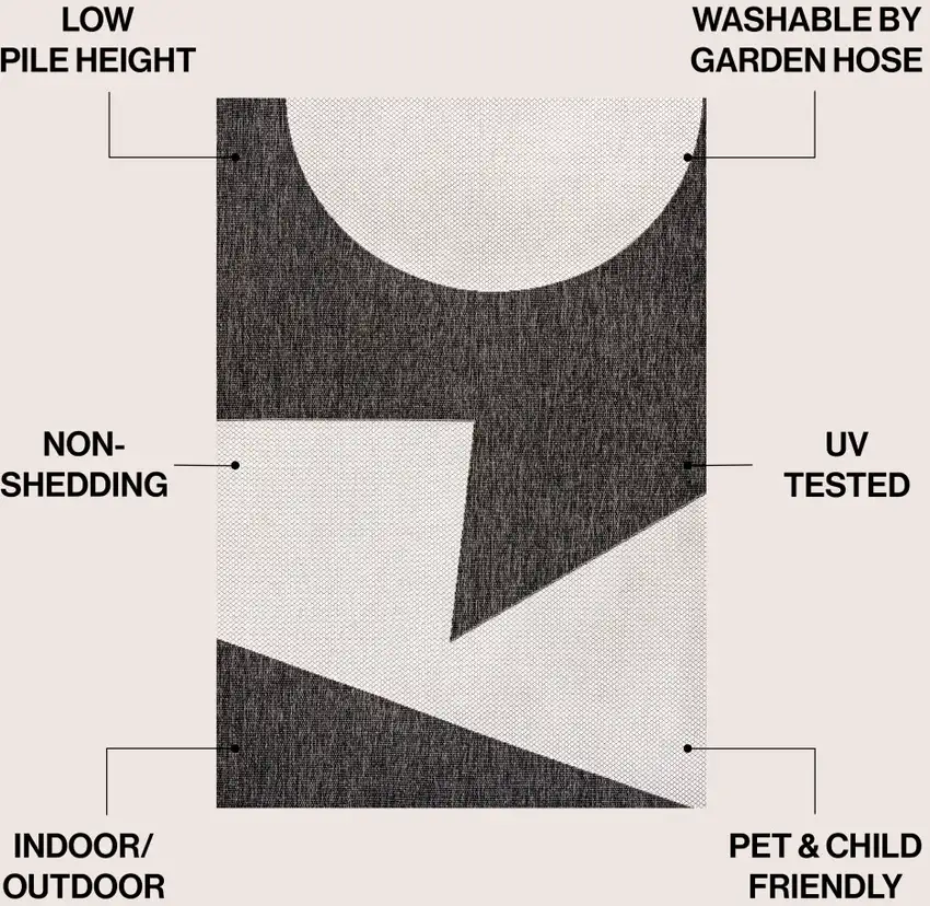 Black And Cream Geometric Indoor Outdoor Area Rug Photo 8