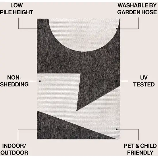 Black And Cream Geometric Indoor Outdoor Area Rug Photo 8